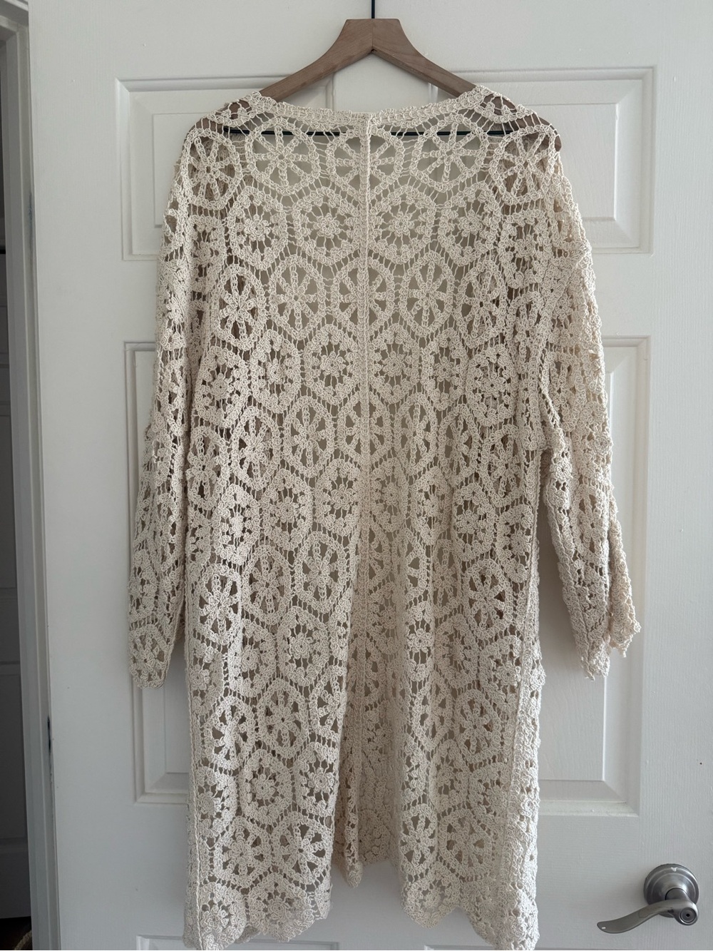 Cost Plus World Market Cream Crochet Long Sleeve Openwork Dress
